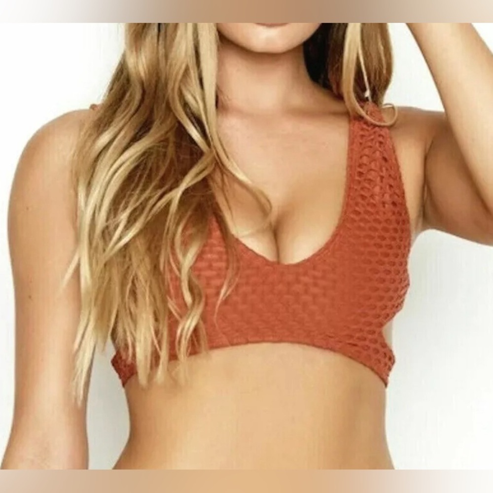 Ris-K Swim Extra Small Journey Solid Bronze Brown Bikini Swimsuit Top NWT XS
